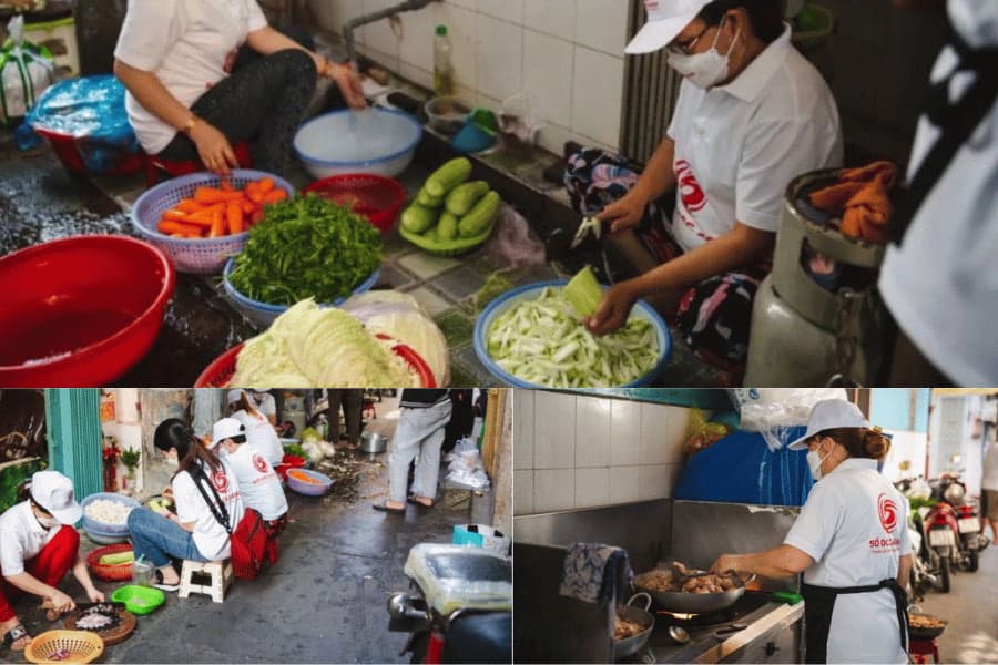 chuẩn bị nguyên liệu cho phần cơm